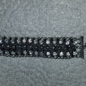 Grey leather rhinestone bracelet